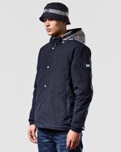 Weekend Offender Saunders Parachute Jacket Navy/House Check -Fashion sportswear JKAW2310 SAUNDERS NAVY HOUSE CHECK 1411 MODEL