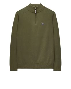 Weekend Offender Pierre Knitted Quarter Zip Sweater Dark Green