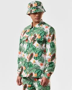 Weekend Offender White Lotus Over-Shirt White Lotus Print -Fashion sportswear OSSS2420 WHITE LOTUS OVERSHIRT WHITE LOTUS 4120 MODEL