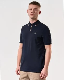 Weekend Offender Rivas Polo Shirt Navy/Cognac Brown -Fashion sportswear POSS2411 RIVAS NAVY 5805 MODEL