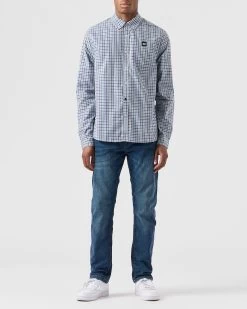 Weekend Offender Lisbon Shirt Blue House Check -Fashion sportswear SHAW2303 LISBON BLUE CHECK 0136 MODEL