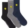 Weekend Offender Smiley Sports Socks Navy/Black/Grey Pack Of 3
