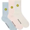 Weekend Offender Smiley Sports Socks Pink/Blue/Cream Pack Of 3